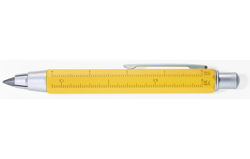 TROIKA ZIMMERMANN 5,6 â€“ PEN56/YE â€“ Carpenter's pencil â€“ clutch pencil (5.6 mm HB lead) â€“ centimetre/inch ruler â€“ 1:20 m/1:50 m scale â€“ brass â€“ laquered â€“ yellow â€“ TROIKA-original - Image 2